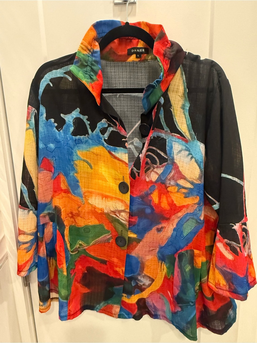 Damee NYC Multicolor Abstract Button-Front Shirt Jacket with adjustable collar
